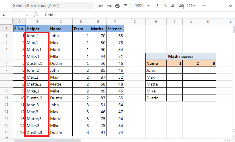 Seret sudut sel untuk mengisi kolom dengan rumus yang sama