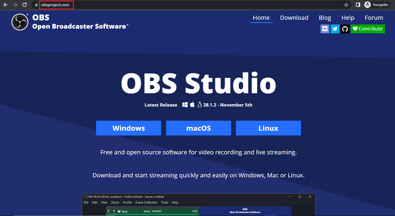 หน้าแรกของ OBS Studio