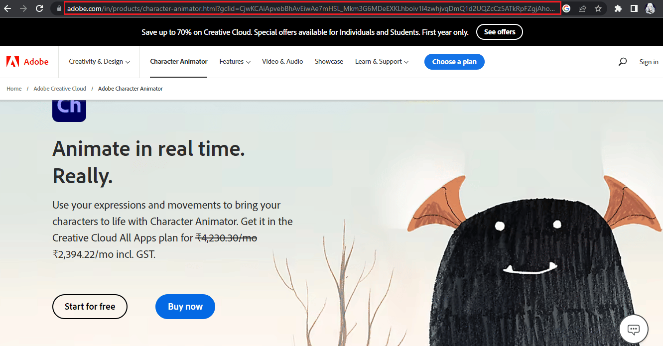 Homepage von Adobe Character Animator