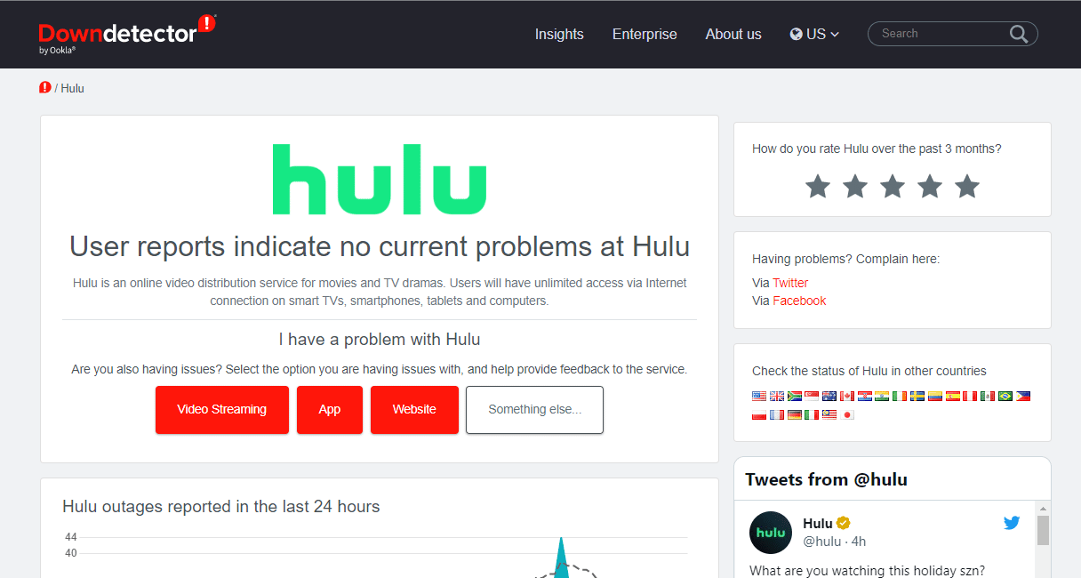 Страница детектора Hulu