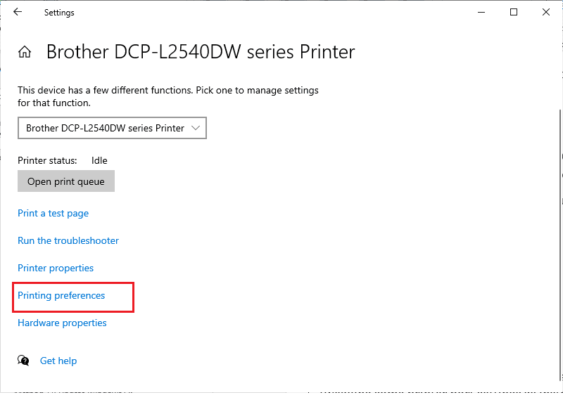 คลิกที่การตั้งค่าการพิมพ์ แก้ไขโปรแกรมควบคุมคลาส Microsoft IPP ไม่มีสี เฉพาะระดับสีเทา