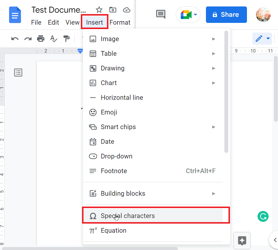 vaya a insertar y haga clic en caracteres especiales