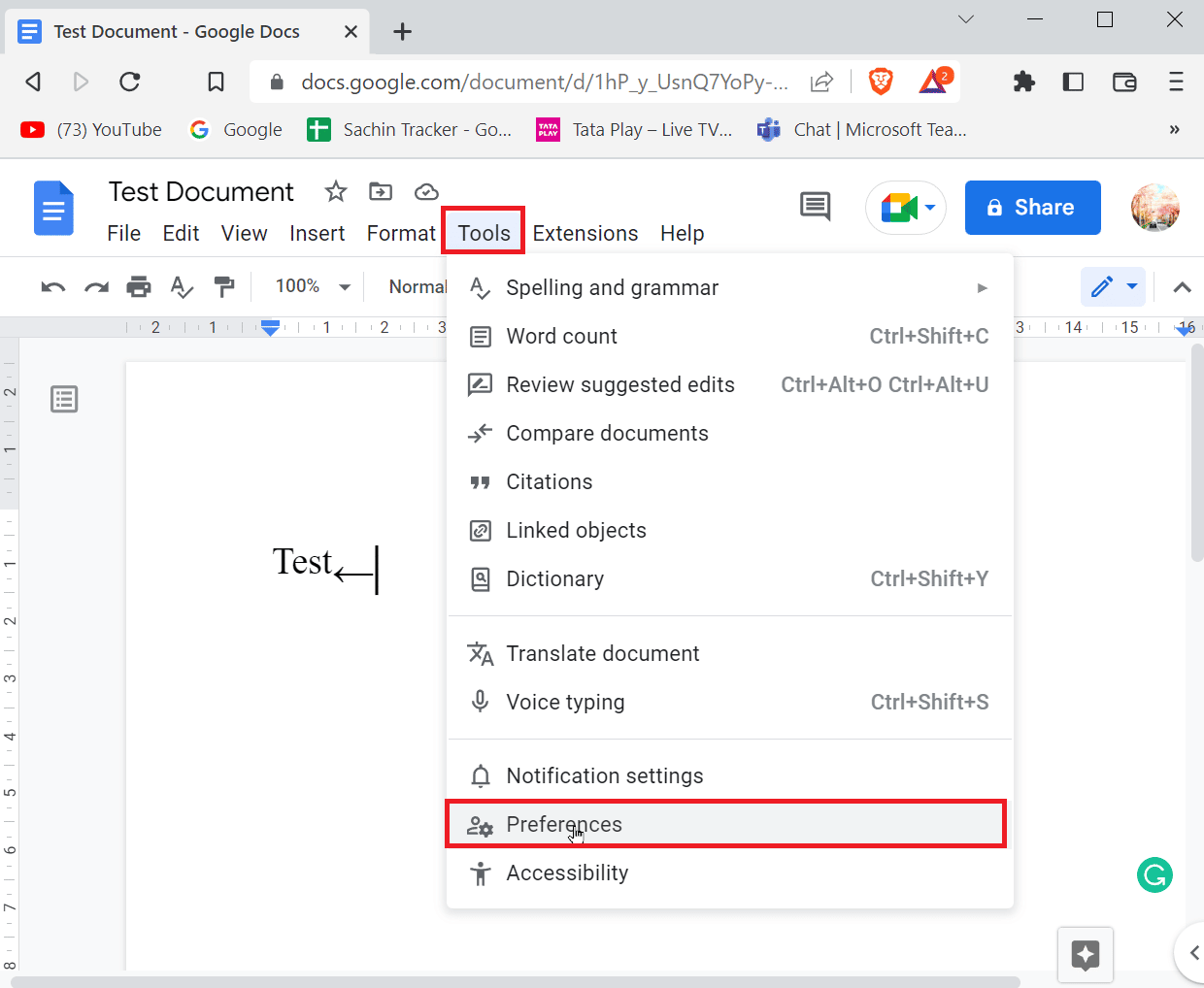 Klik alat dan klik Preferensi. Cara Menambahkan Panah, Superskrip, dan Simbol di Google Docs