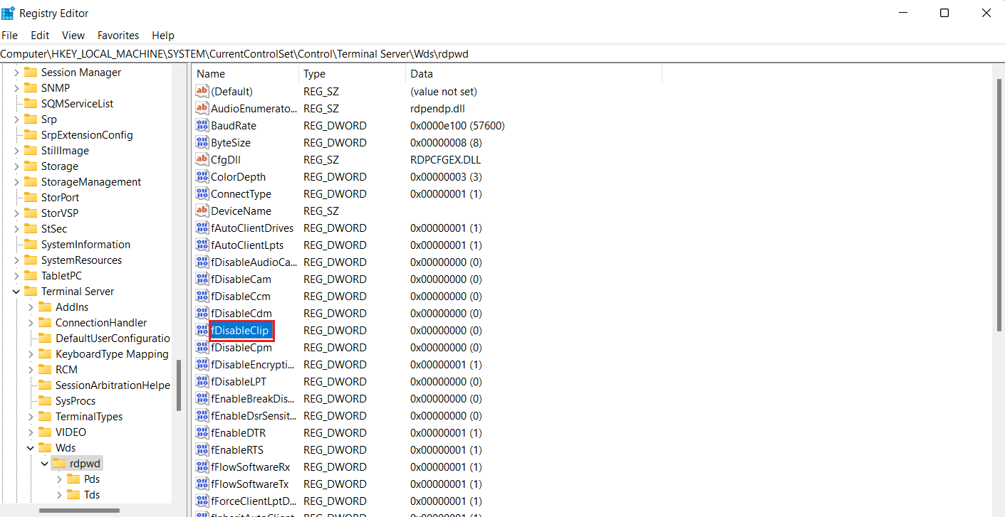 Impostare il valore fDisableClip su 0 e fare clic su OK. Risolto il problema con Impossibile copiare e incollare nella sessione di desktop remoto