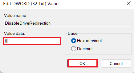 Setzen Sie den Wert auf 0 und wählen Sie OK. Fix Kopieren und Einfügen in Remotedesktopsitzung nicht möglich