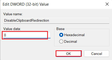 Définissez la valeur sur 0 et cliquez sur OK