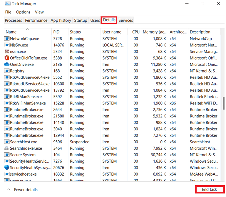 Öffnen Sie die Registerkarte Details und klicken Sie mit der rechten Maustaste auf den Prozess rdpclip.exe und wählen Sie Aufgabe beenden