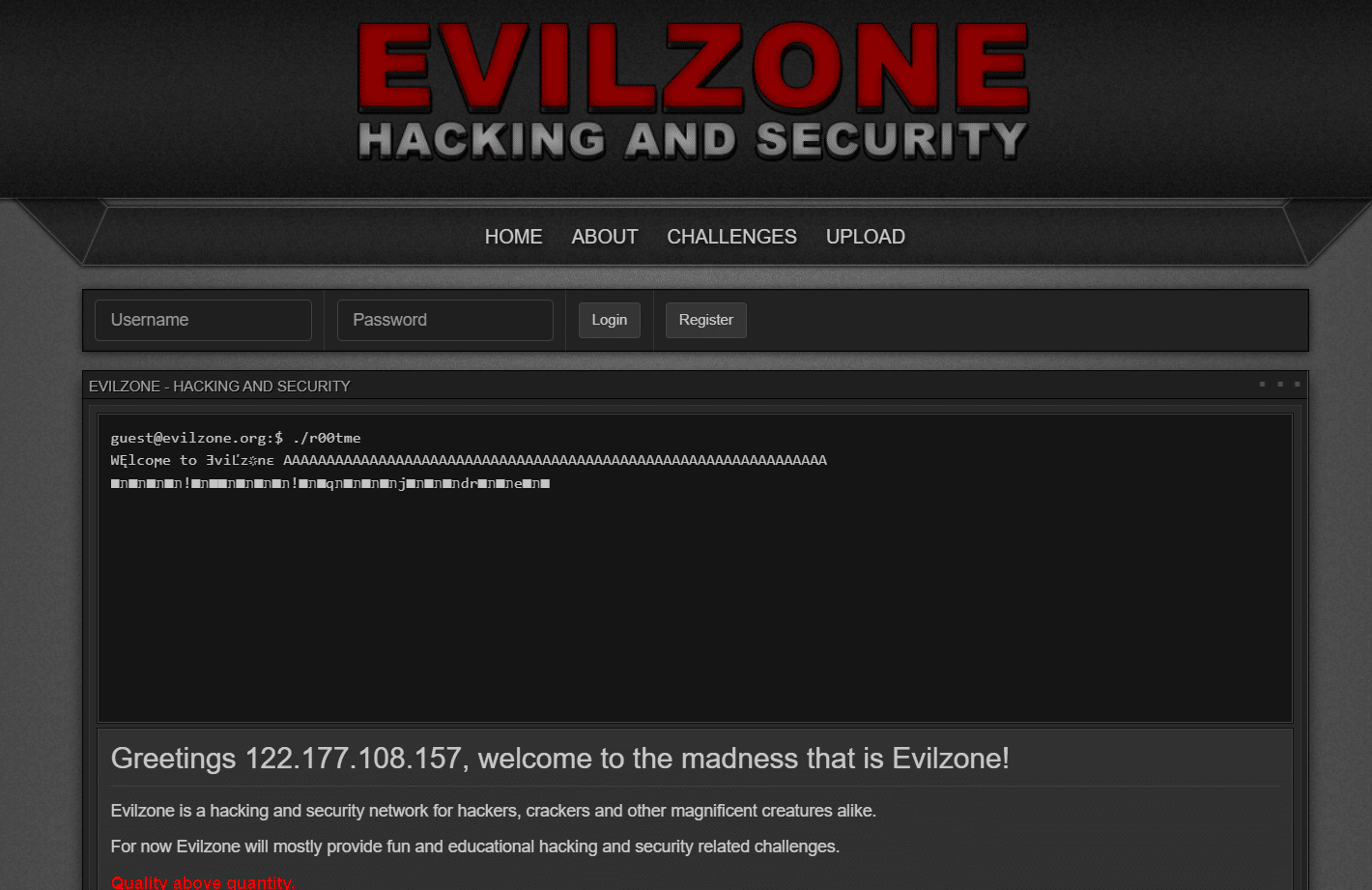 halaman web Evilzone. 16 Situs Web Peretasan Terbaik Gratis