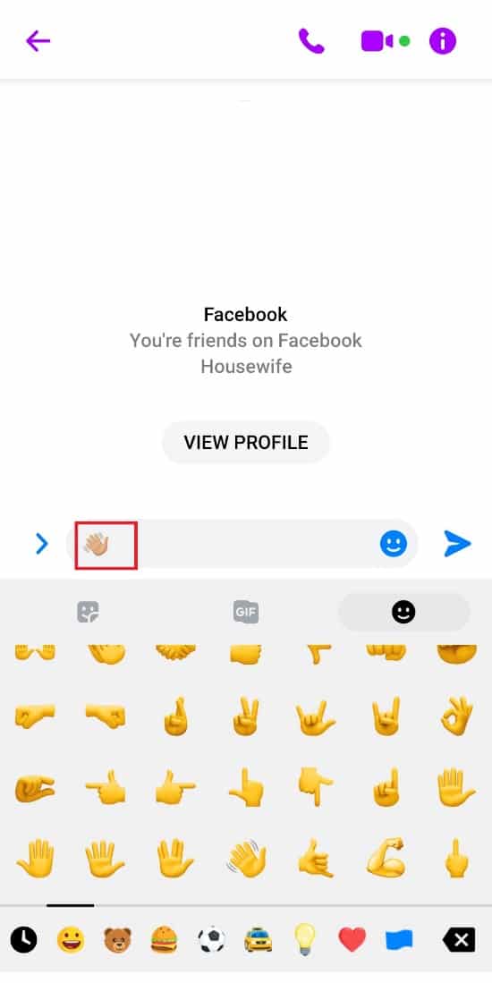 اضغط على Wave emoji | ميزة Facebook wave والرموز التعبيرية على messenger