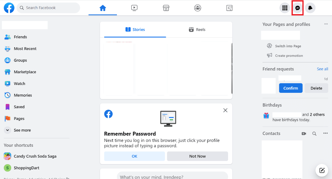 Messenger アイコンをクリックします。 Facebook ウェーブ機能とメッセンジャーの絵文字