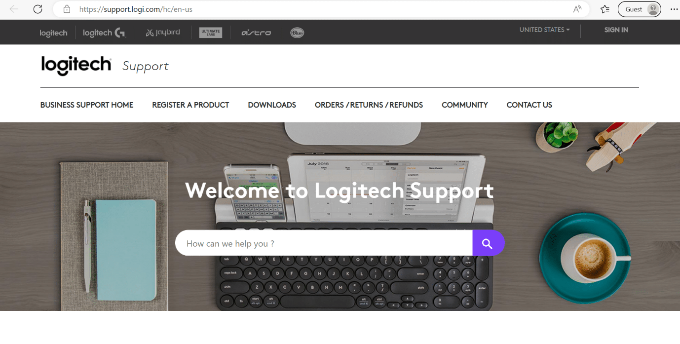 страница поддержки Logitech