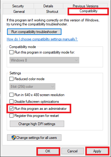 passare alla scheda Compatibilità e selezionare la casella Esegui questo programma come amministratore | correggere l'errore 003 di League of Legends