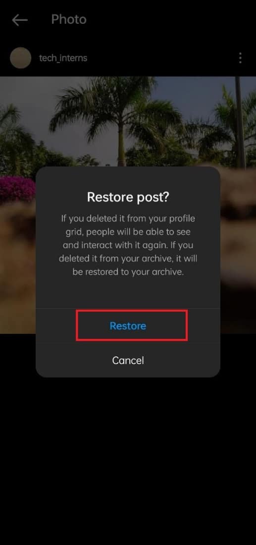 restauración de confirmación | ¿Puedes actualizar las publicaciones de Instagram?