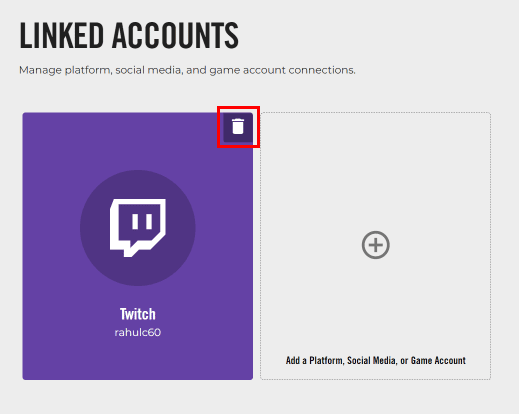 [リンクされたアカウント] セクションで、接続されたサービスの右上にあるごみ箱アイコンをクリックします。