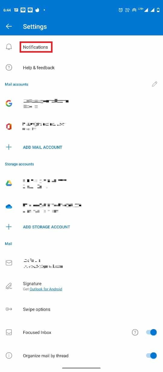 localizați și atingeți pictograma Setări, apoi selectați Notificări | Notificări push din calendarul aplicației Outlook pe Android