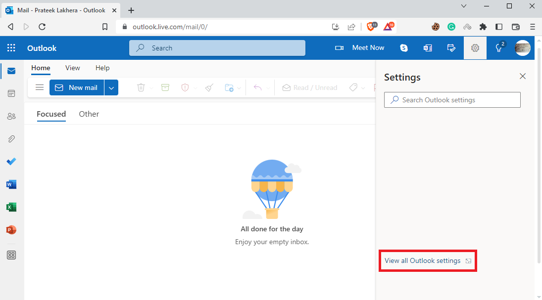 faceți clic pe Vedeți toate setările Outlook