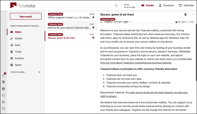 Kotak masuk Tutanota di web