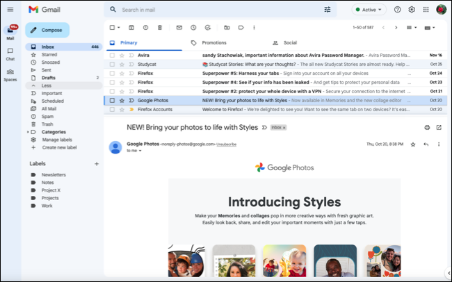 Mesaje primite Gmail pe web