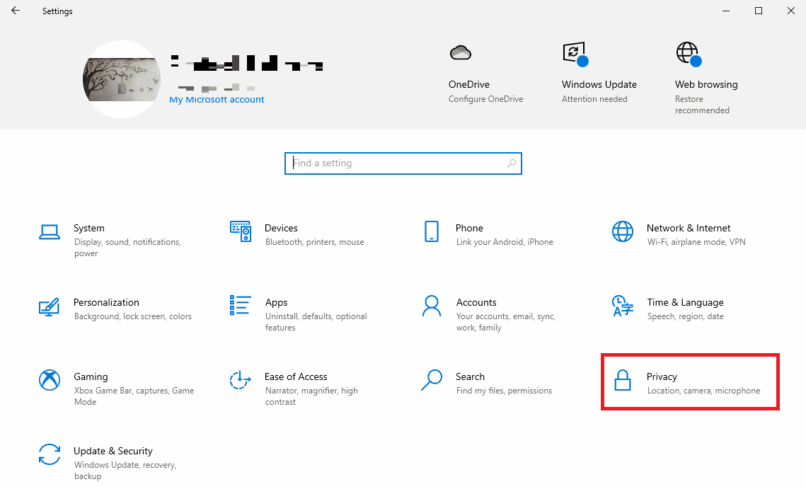 seleccione Configuración de privacidad. Reparar la pantalla de bloqueo de Windows Spotlight no funciona