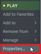 klik kanan pada game dan pilih opsi Properties…