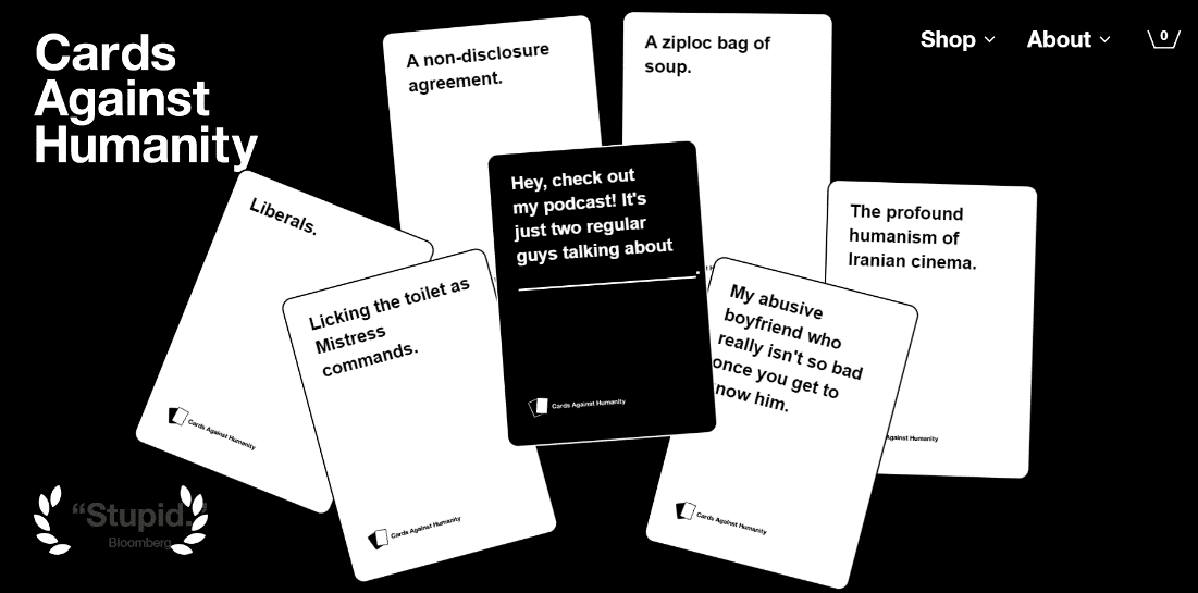 Page Web Cards Against Humanity comment jouer aux cartes contre l'humanité en ligne avec des amis