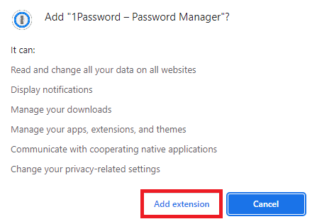 Attendez quelques instants et cliquez sur Ajouter une extension pour confirmer le processus