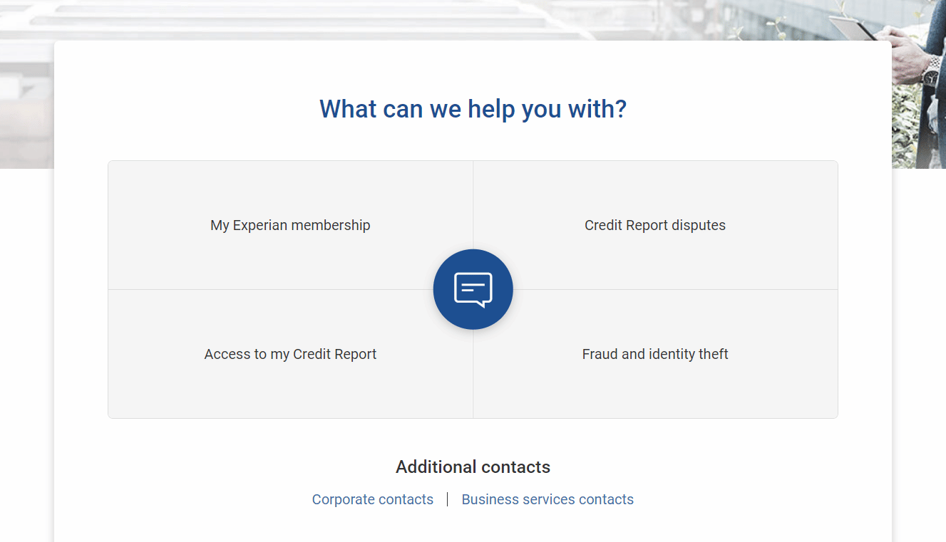 Page de contact d'Experian