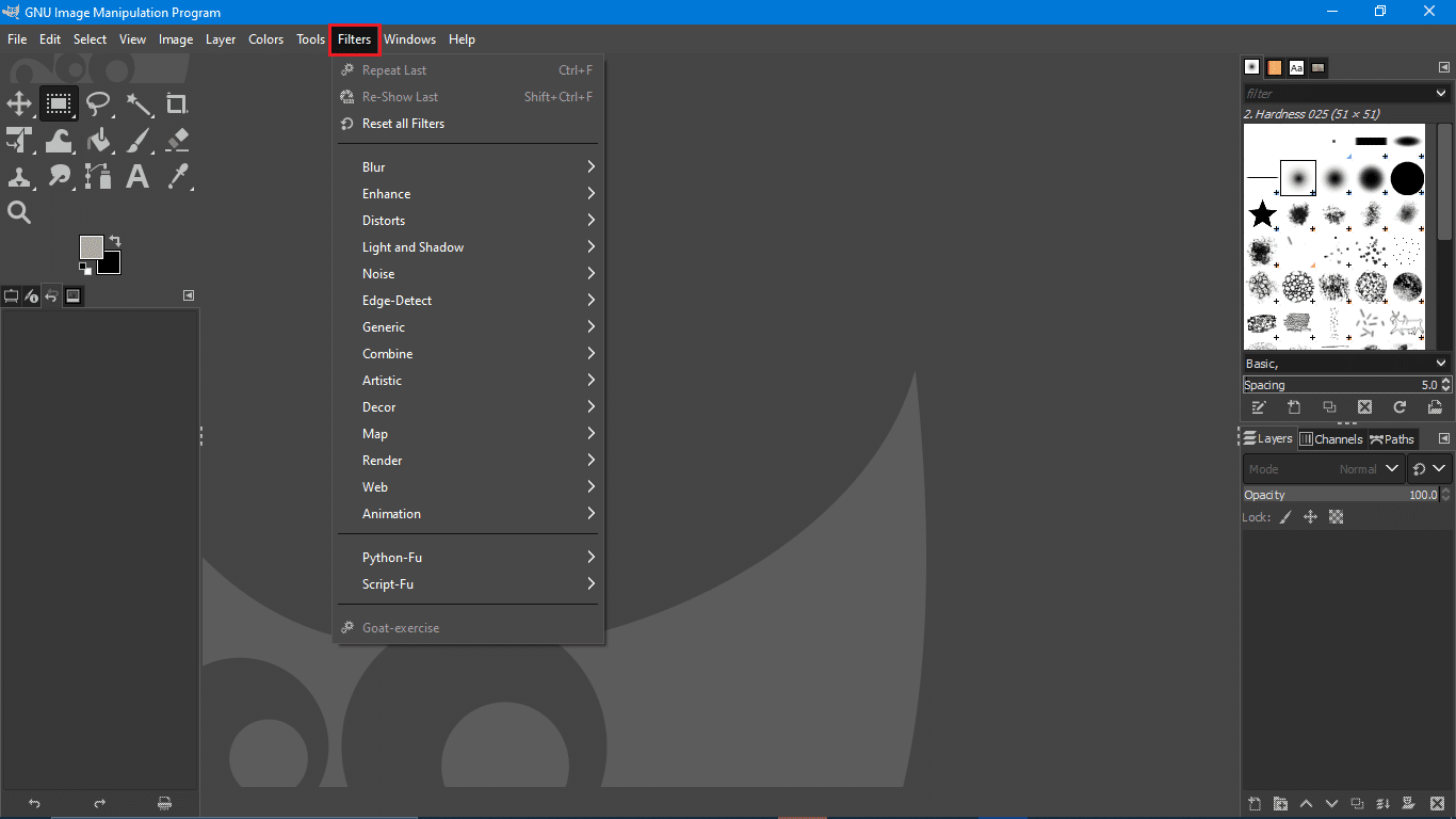 Menu Filtre sur GIMP. Comment rendre plus nette une image floue Photoshop en ligne