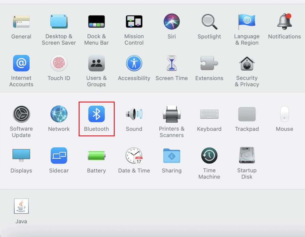sélectionnez Bluetooth dans les préférences système Mac