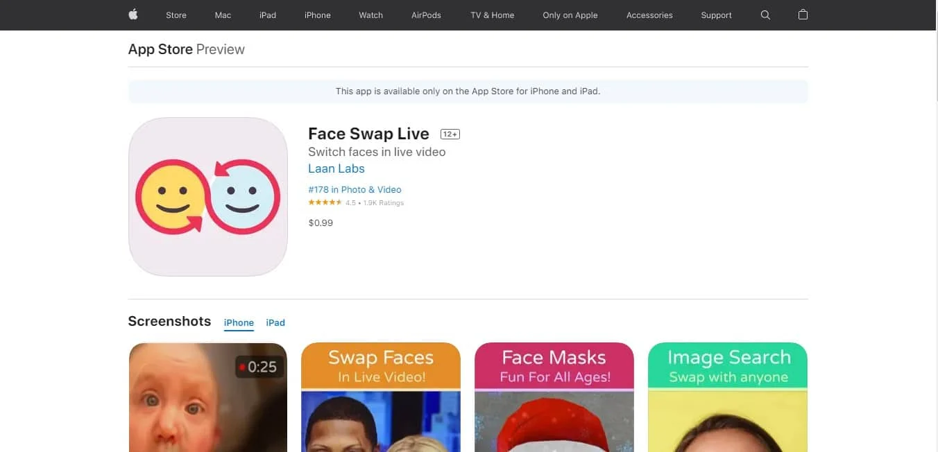 متجر تطبيقات Face Swap Live