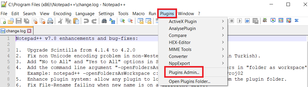 Plugins メニューを選択し、Plugin Admins をクリックします。メモ帳で 2 つのファイルを比較する方法