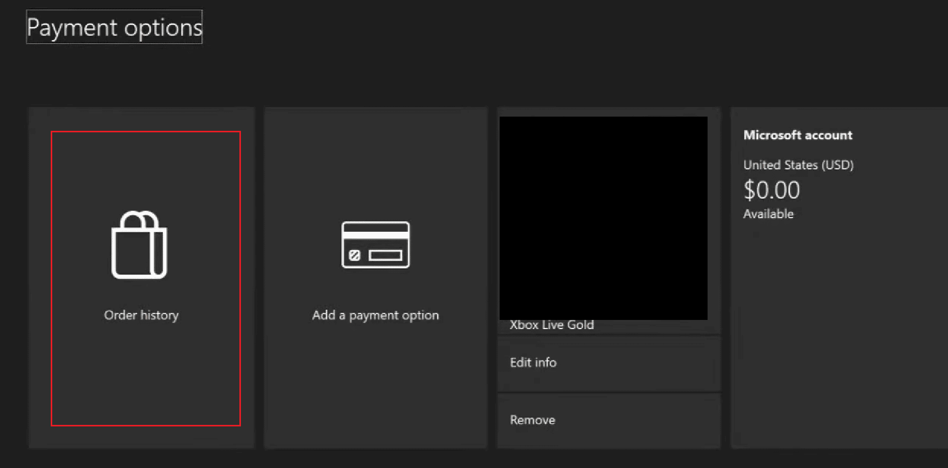 注文履歴オプションを選択 | Xbox の支払い履歴を確認する
