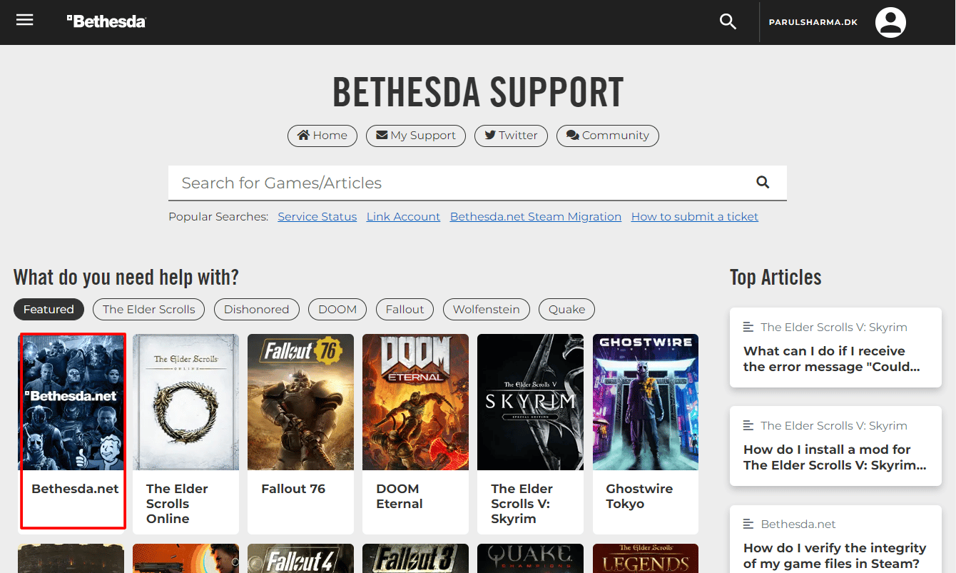 fare clic su bethesda.net