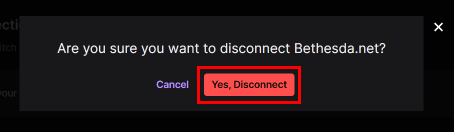 Apparirà una finestra di dialogo da lì, fai clic sul pulsante Sì, disconnetti per disconnettere il modulo dell'account Bethesda.