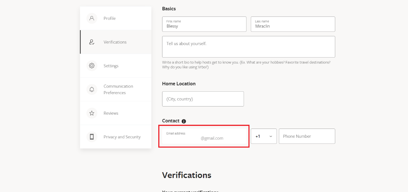 在“联系方式”部分下输入您的新电子邮件地址 |如何在 VRBO 上更改电子邮件