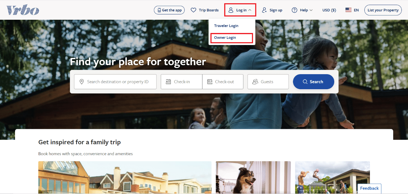 Wählen Sie Eigentümer-Login | Foto zum VRBO-Reiseprofil hinzufügen