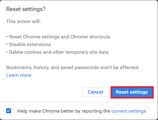 Google Chrome をリセットする