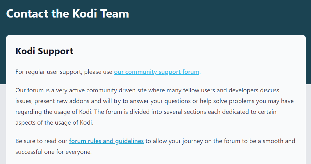 Wenden Sie sich an das Kodi-Supportteam