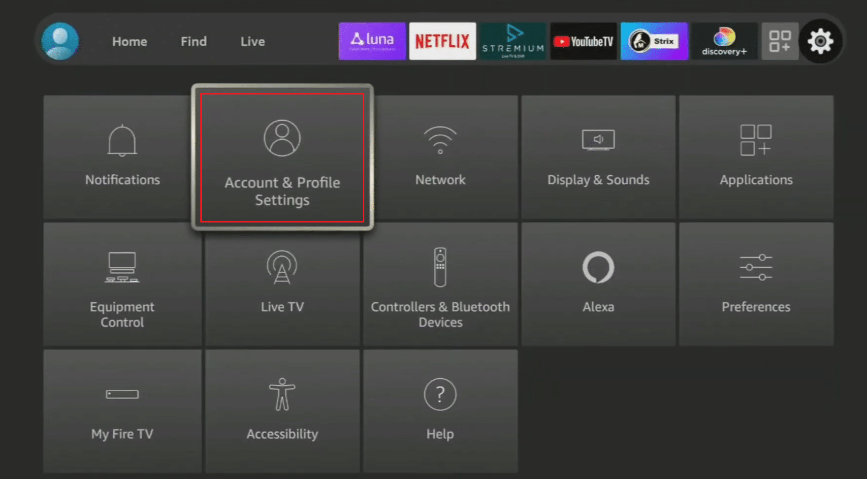 Scegli l'opzione Impostazioni account e profilo | | Come annullare Sling TV tramite Amazon