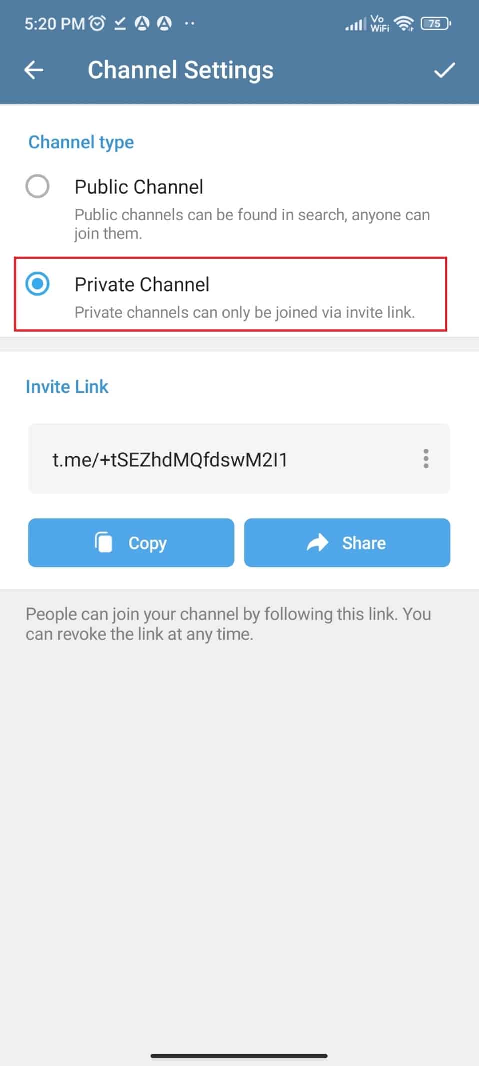 Toque no Canal Privado para criar um canal privado. Como Criar Canal no Telegram