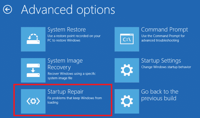 Fare clic su Ripristino all'avvio. Correggi l'errore di eccezione del controllo della macchina in Windows