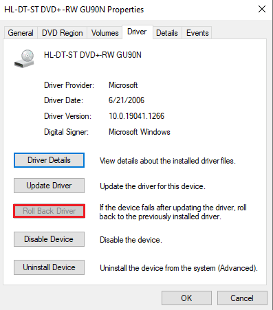 Rollback actualizarea driverului. Remediați eroarea de excepție a verificării mașinii în Windows