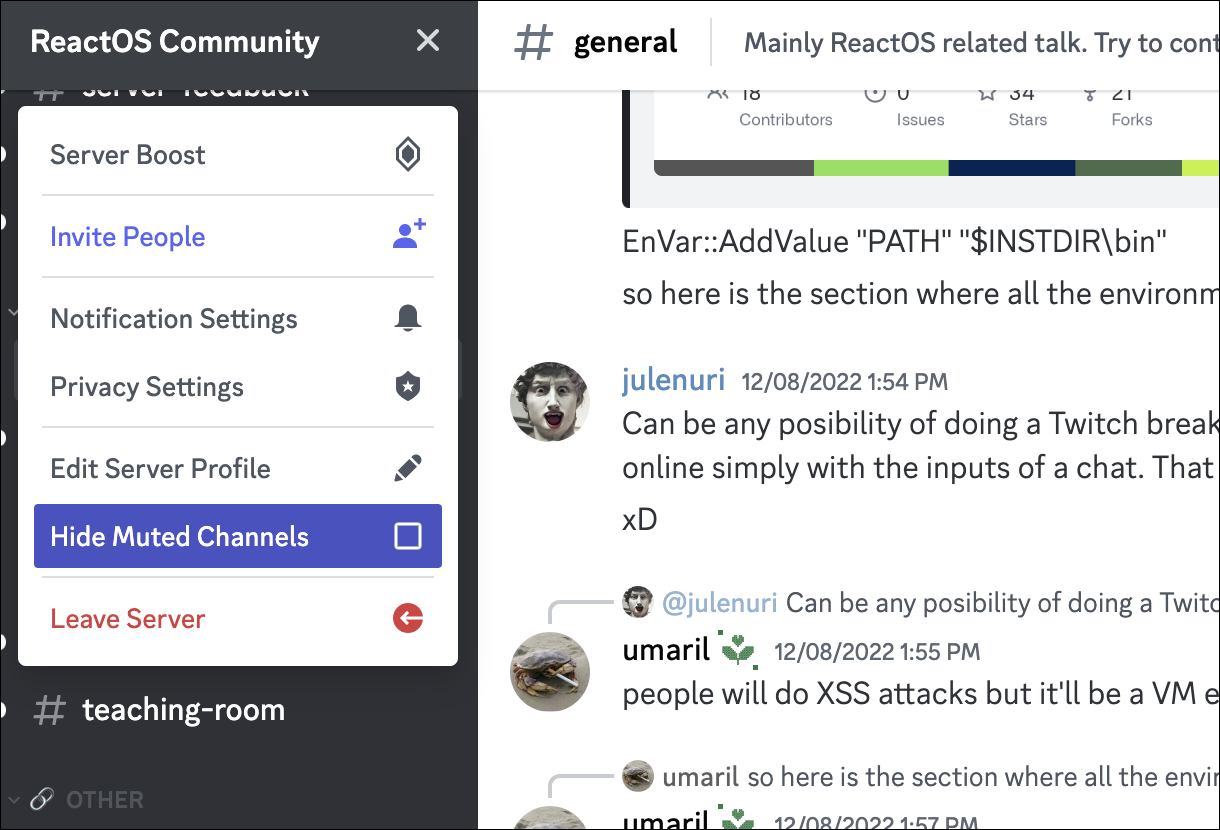 ช่องทำเครื่องหมายสำหรับซ่อนช่องที่ปิดเสียงใน Discord