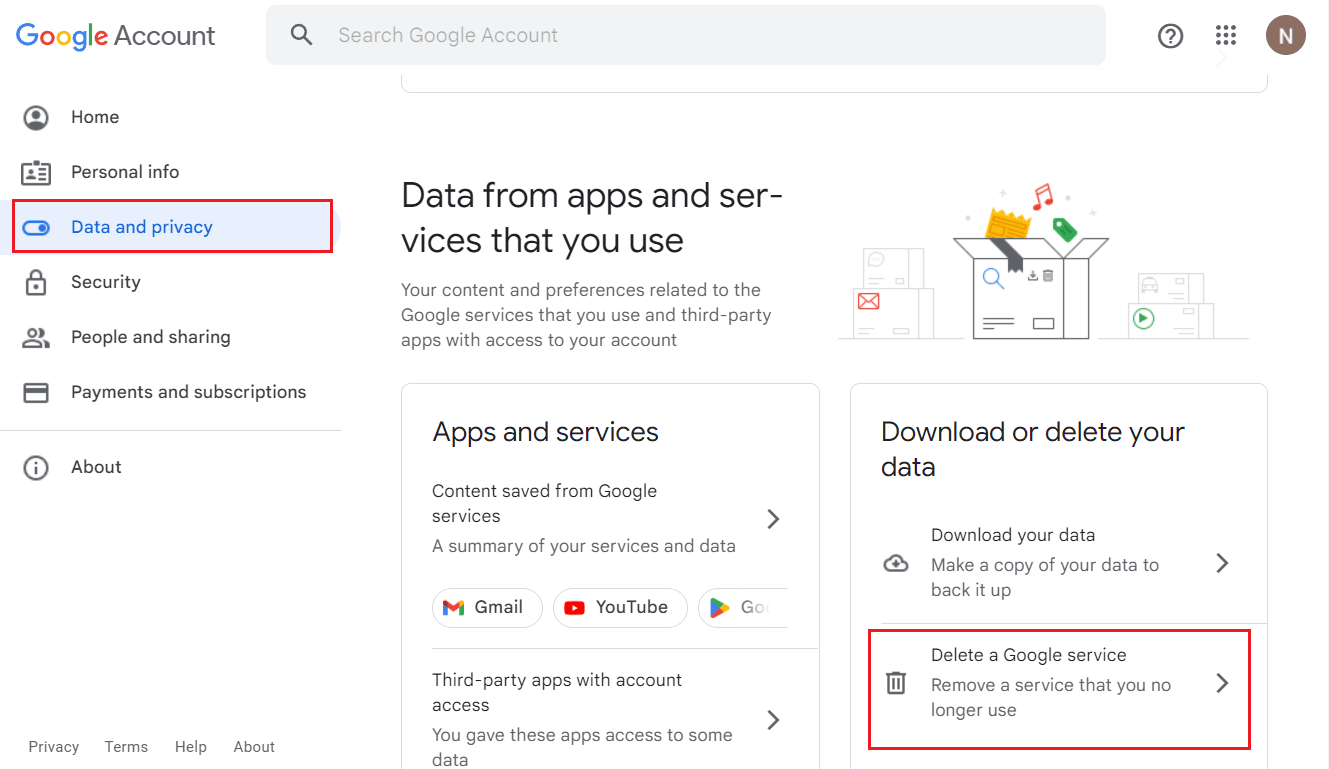 Data dan privasi - Hapus layanan Google