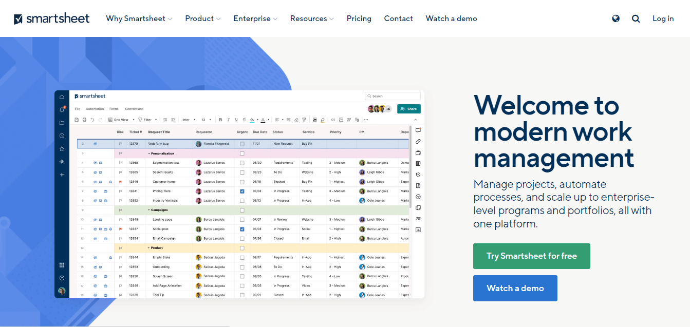 Situs web resmi SmartSheet