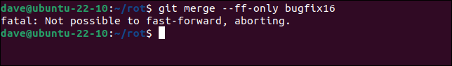 Git ไม่ทำการรวมใด ๆ เนื่องจากไม่สามารถรวมกรอไปข้างหน้าได้และมีการใช้ตัวเลือก --ff-only