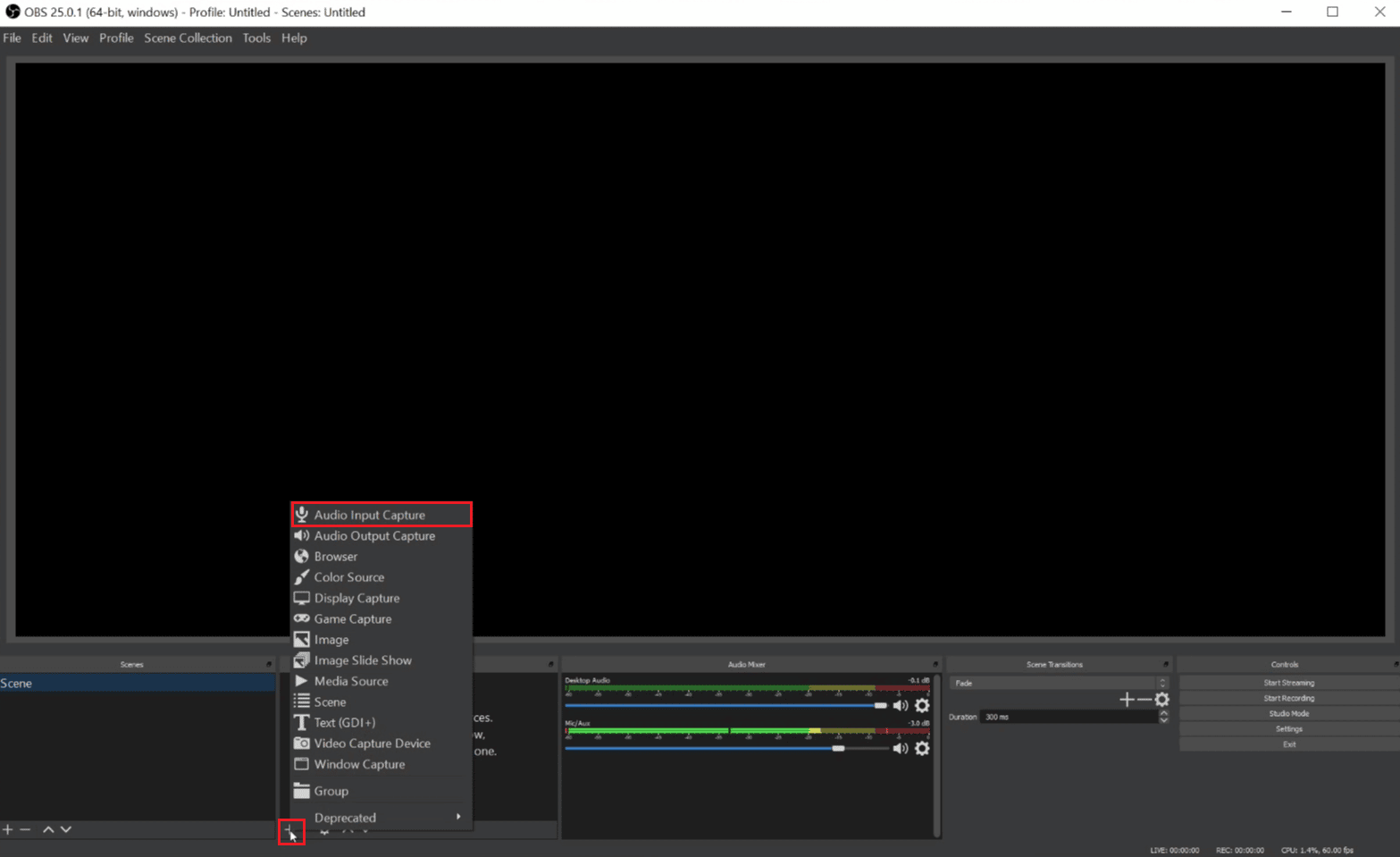 Klicken Sie auf das Symbol + - Audio Input Capture | kann Zoom Bildschirmaufnahmen erkennen