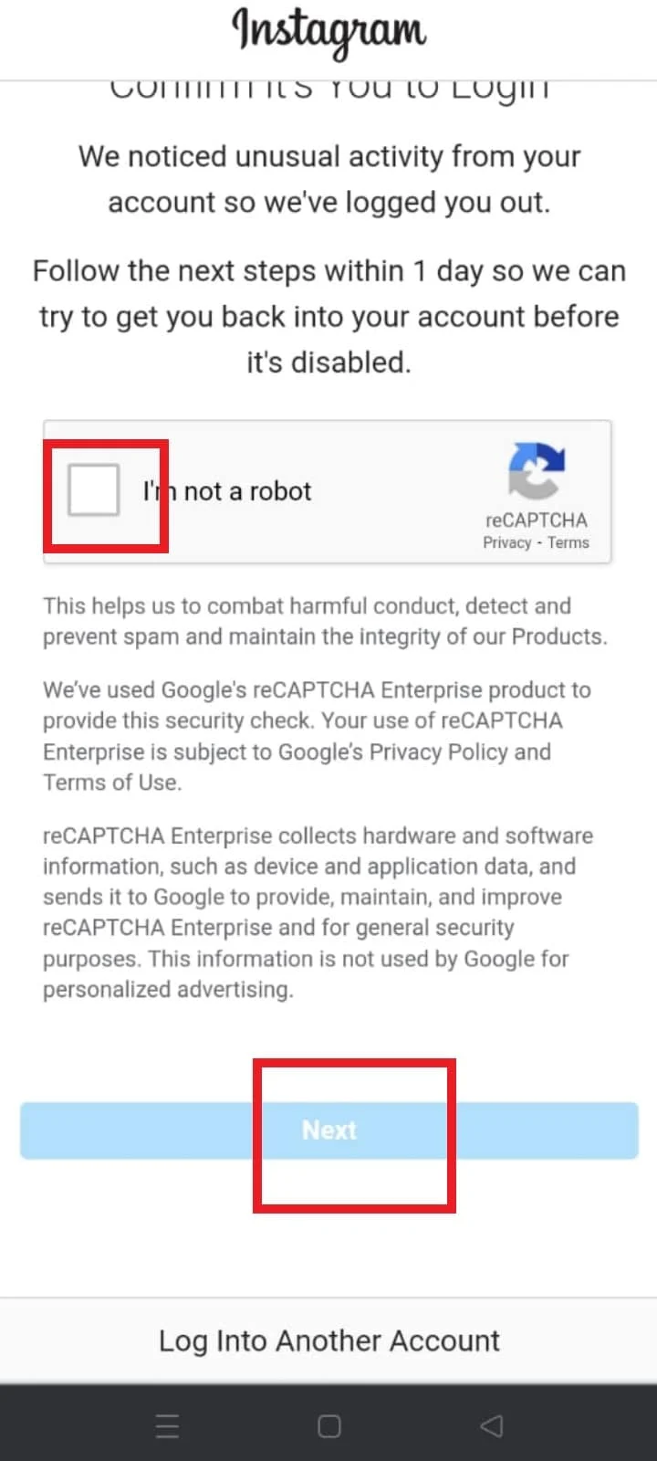 Dovrai dimostrare di non essere un bot che tenta di accedere al tuo account.