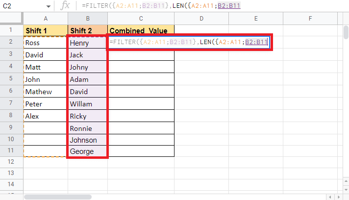 Ajoutez un point-virgule et sélectionnez à nouveau la colonne shift 2