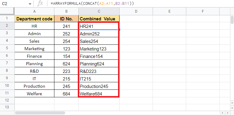 Tekan tombol Enter untuk mendapatkan nilai target. Cara Menggabungkan Dua Kolom di Google Sheets